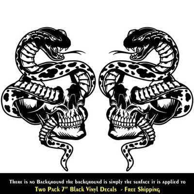 Cobra Snake with Skull Two 7'' Black Vinyl Decal Car Truck Camper Mirror Window