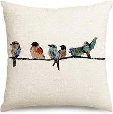 Hand-Painted Birds Pillow Covers 16x16 - Modern Throw Pillow for Home  Outdoors