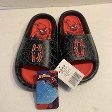 Kids Marvel Spider-Man Black Webbed Logo Flip Flop Slides Boys Size 3 NWT