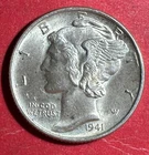 1941 Choice Uncirculated US Mercury SILVER Dime "Philadelphia" Mint! FSB! Coin!