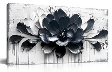 Flower Wall Art for Bedroom, Blue Black and White Canvas Wall Decor for Lving...