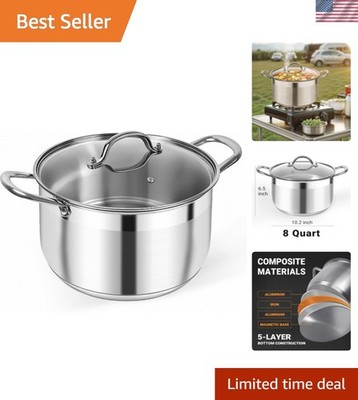 Professional Grade 8 Quart Stock Pot with Tempered Glass Lid for Home Chefs