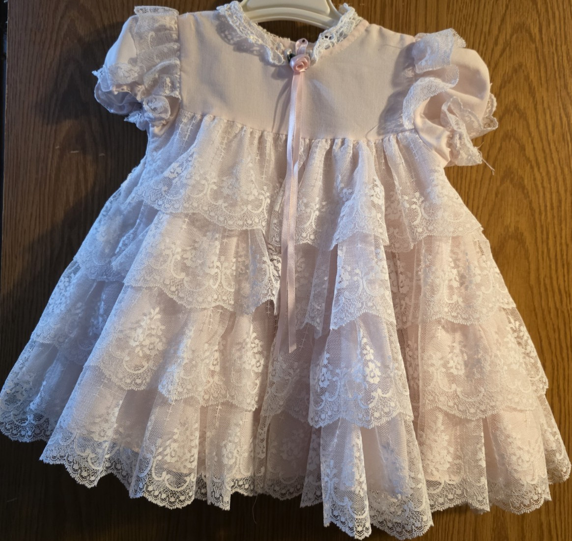 VINTAGE JoLene Girls 2T White Lace Ruffle Christening FitFlare Puff Sleeve Dress