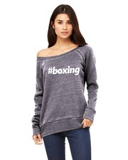 New Women's Boxing Grey Wide Neck Sweatshirt C11 MMA Fighting Kickboxing Gloves