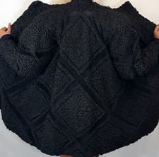 Real Fur Swedish Lamb Suede Sheepskin Shearling Teddy Black Vintage Coat Fr247