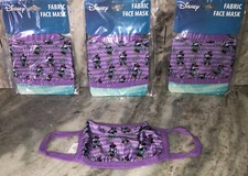 SHIP N24HR-3ea Kids Disney Minnie Mouse Fabric Purple Face Masks Ages 4  Up-NEW