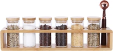 Glass Spice Jars Set of 6 with Rack and Spoon,Sealed Glass Spice Containers with