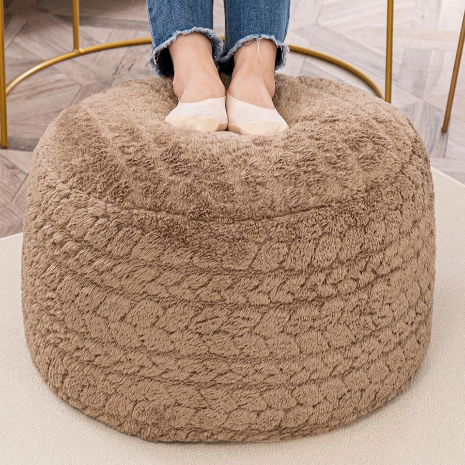 Round Pouf Ottoman 20x14 In Floor Pouffe Ottoman Foot Rest for Couch Living Room - Image 3 of 4