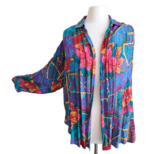Vintage 80s 90s LOUD PRINT Fashions Batwing Shirt Floral Small Bechamel