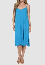 $98 Allen Allen Womens Blue V-Neck Sleeveless Cami Mid-Length Shift Dress Size S