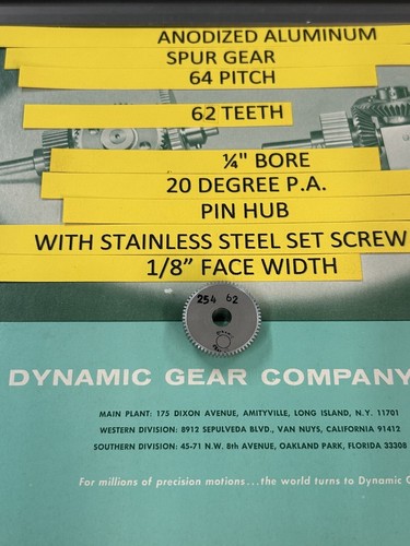 1 INGRANAGGIO DINAMICO ALLUMINIO 64 PASSO 62 DENTI FORO 1/4” FACCIA 1/8” 20° P.A. - Foto 5 di 20