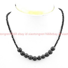 Natural Faceted 3mm Black Spinel Round Lava Stone Gemstone Beads Necklace 18''
