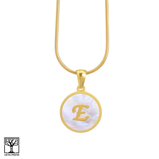 Women&#039;s Stainless Steel in Gold E Initial Letter Medallion 16" Chain Necklace