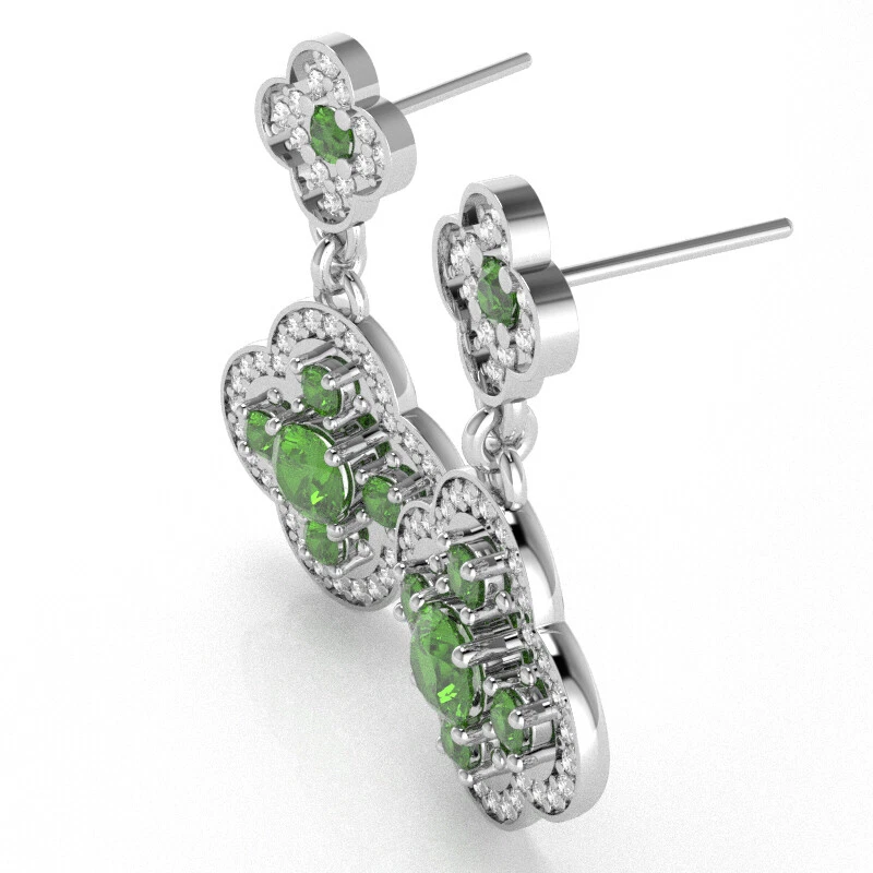 Shamrock Clover Flower Leaf Peridot Diamond Earrings In 14k Gold - Image 2 of 4