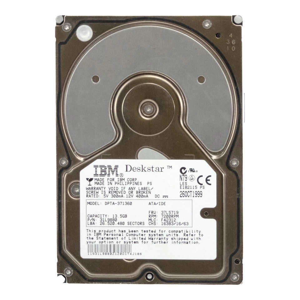Hard Drive IBM Deskstar 34GXP 37L5719 DPTA-371360 13.6GB 7.2K 2MB Ata 3.5' - Image 3 of 3