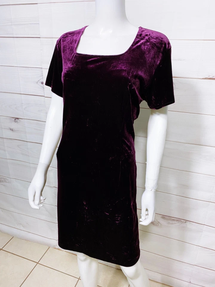 Vestido de terciopelo para mujer Hillard & Hanson talla 16 púrpura manga corta cremallera trasera Foto 3 de 4