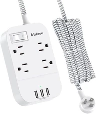 Power Strip 10Ft Extension Cord with Flat Plug 4 Outlets 3 USB Ports