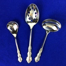 ONEIDA “Cube” SHELLEY lot of 3 SERVERS Sugar Scoop, Slotted Spoon, Gravy Ladle