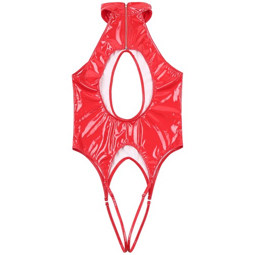 Mujeres Leotardo Charol Prendas para dormir Traje de gato Body PVC Mono Peluche - Imagen 11 de 38