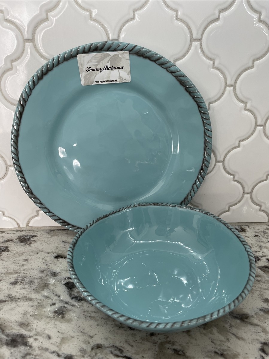 Tommy Bahama • 100% Melamine • Set Of 2• Dinner Plate Salad Bowl •“NEW”