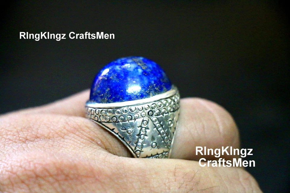 Handmade Lapis Lazuli Ring Sterling Silver Adjustable Size Natural Gemstone - Image 3 of 4