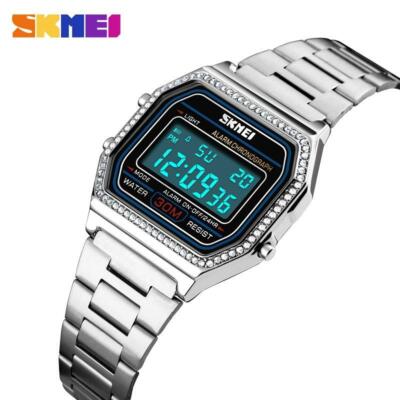 3ATM Wasserdicht Damen Frauen EL Digitaluhr Relogio Kristall Bling Armbanduhr