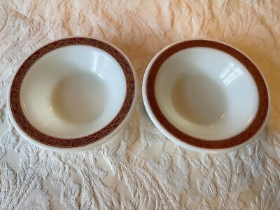 2 Vintage Pyrex Tableware by Corning 707 Cereal 6.5 inch Bowls Gold Filigree 