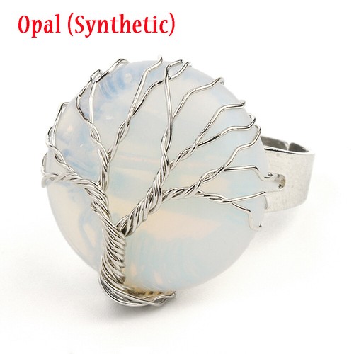 Natural Healing Crystal Quartz Stone Tree Of Life Wire Wrapped Adjustable Ring - Picture 15 of 20