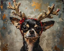Chihuahua Festive Antler Headband Holiday 8x10 Matte Print