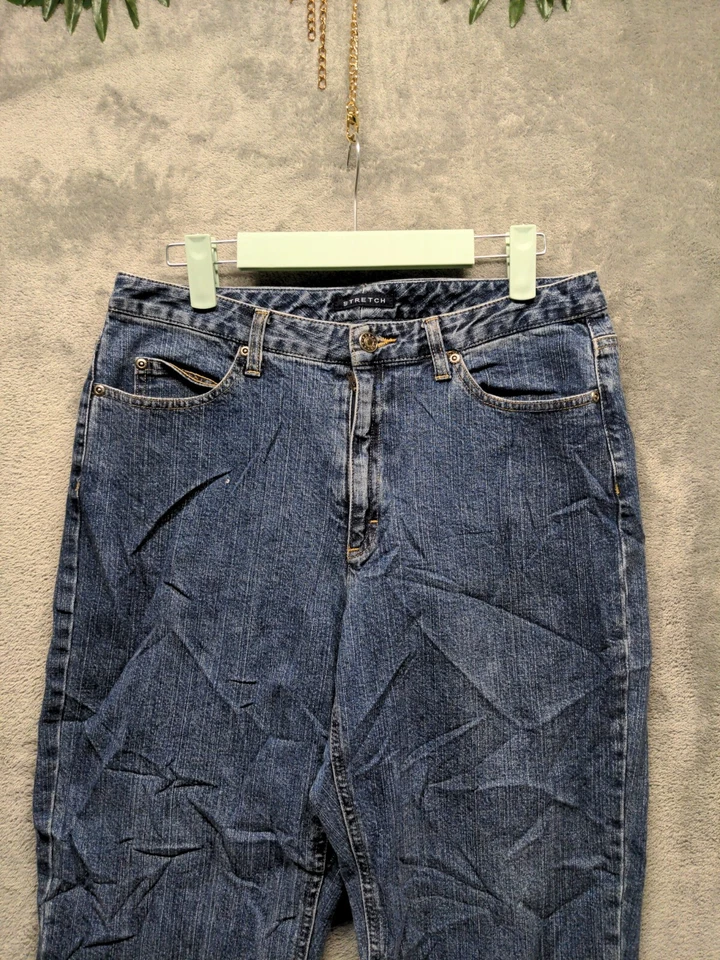 Pantalones de mezclilla para mujer Crazy Horse tiro medio rectos azules lavado medio W:31 L:26 talla 10 Foto 2 de 4