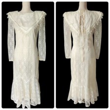 Vintage 80s Jessica McClintock Lace Ivory Wedding Dress Size 8