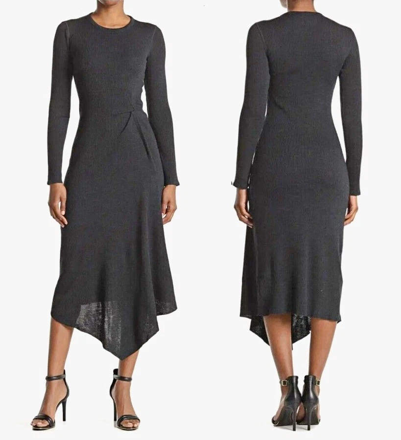 Theory Rib Tuck Knit Wool Blend Asymmetric Sweater Dress in Charcoal sz S  $395 | eBay