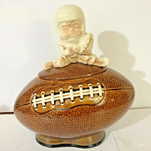 Football Cookie Jar with Player on Top Nelson McCoy No. 222 Vintage Rare
