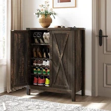 Xelsyo 5-Tier Shoe Cabinet with Doors Wood Farmhouse Shoe Storage for Entryway