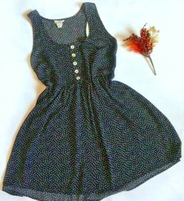 pacsun skater dress PacSun LA Hearts Black White Sheer Polka Dot Dress -Med- Baby Doll Skater  Chick