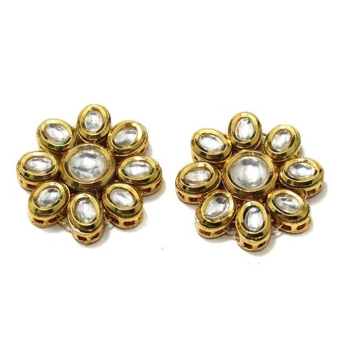 2 Pcs, 28mm Kundan Connectors Golden - Picture 4 of 8