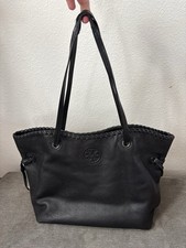 Tory Burch Marion Black Leather Slouchy Tote With Gold Hardware