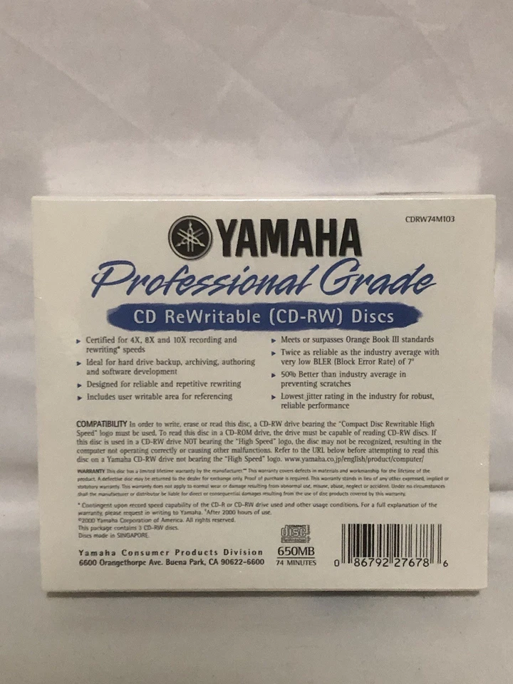 Yamaha Professional Grade High-speed CD Rewritable Disc-650 MB-74 Minutes  - Image 4 of 4
