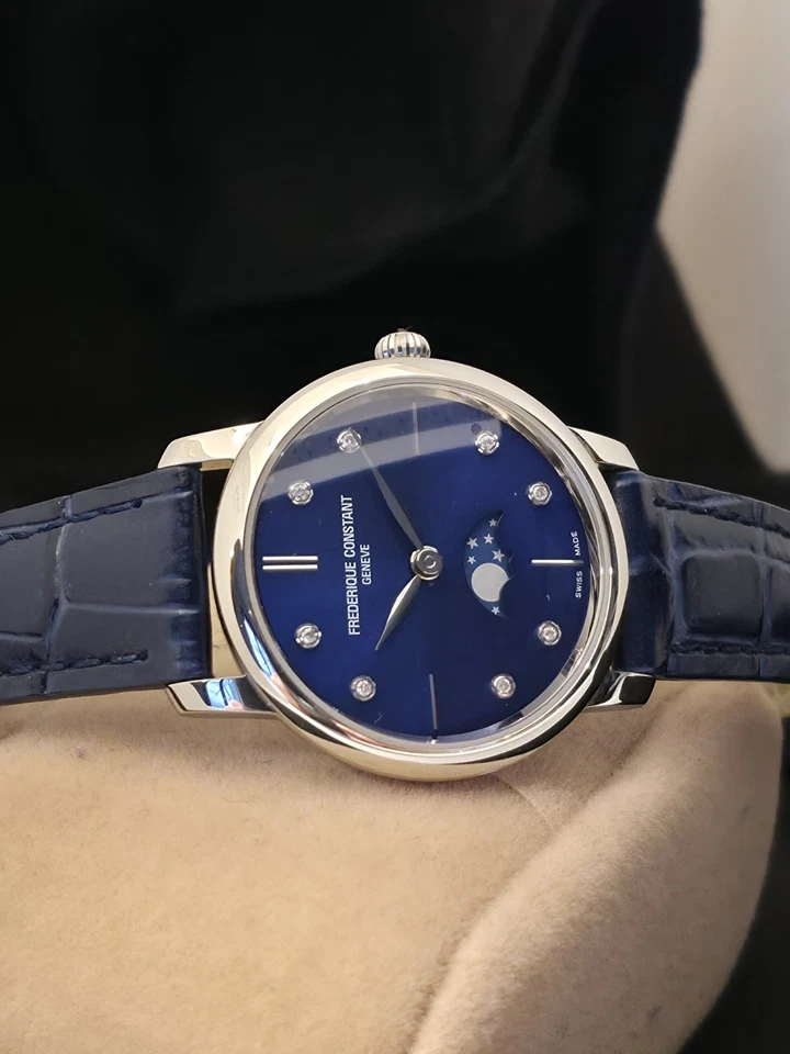 Frederique Constant EtatNeuf Phase De Lune Cadran Bleu Serti Diamants Garantie 6 - Photo 3/4