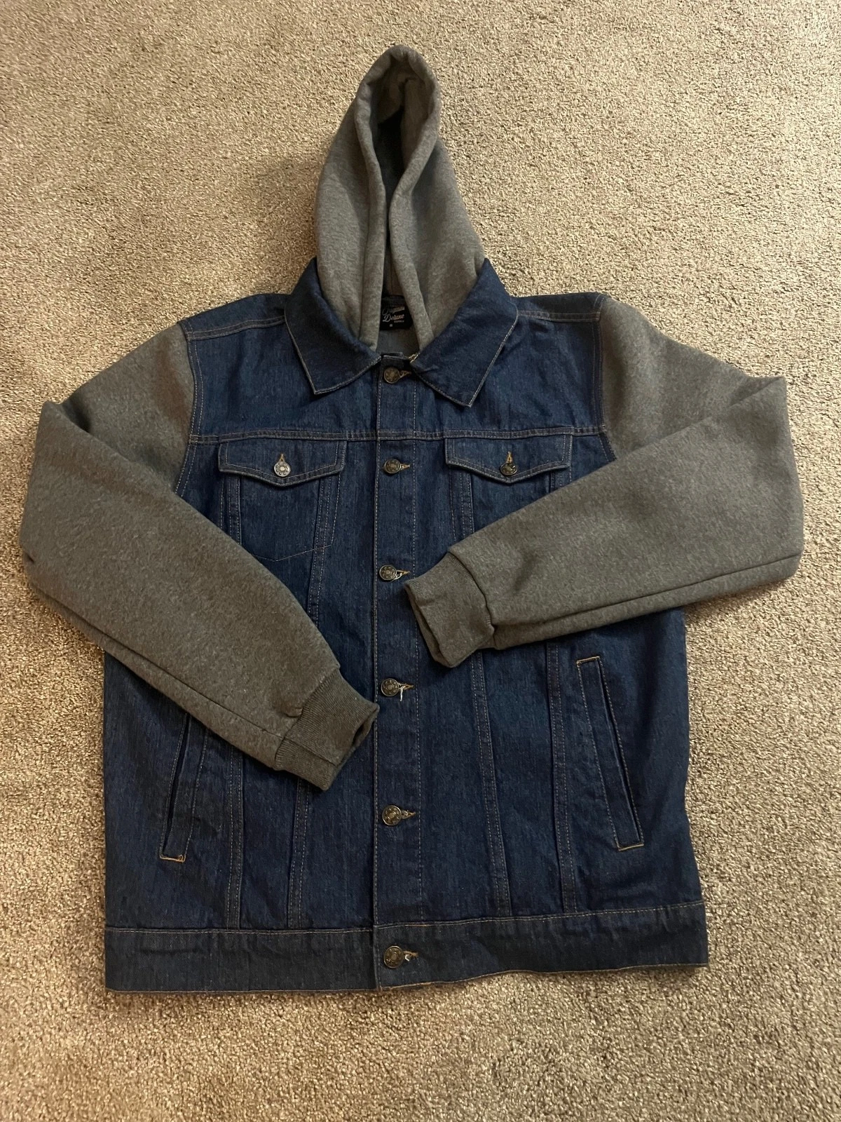 Original Deluxe Supply Denim Jacket with Gray Hood and Sleeves - product detail image 1