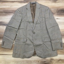Brooks Brothers Sport Coat 42R Madison Linen Wool Herringbone Windowpane Brown