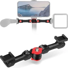 Dual Cold Shoe Mount Universal Cold Shoe Adapter with 1/4" Thread Holes Rotat