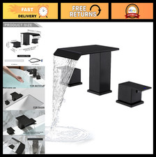 Matte Black 3 Hole Waterfall Bathtub Faucet Set Deck Mount High Flow 2 Handle