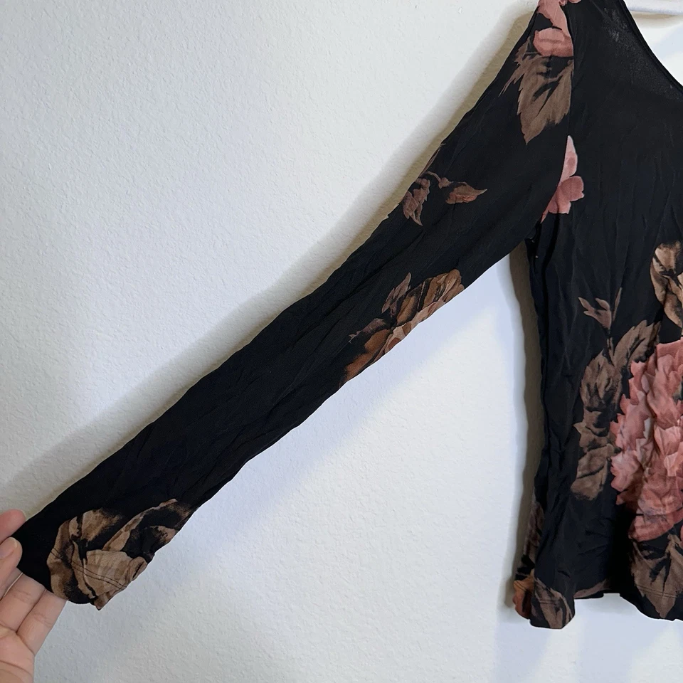 Blusa Ellen Tracy Feminina 100% Seda Floral Costas Baixas Manga Longa Romântica Tamanho 4 - Imagem 2 de 4