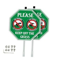 No Peeing No Pooping Dog Sign with 36" Stake for yard, Keep off Green - 2 Pack