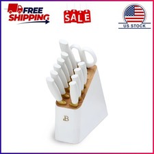 Beautiful 12 Piece Stainless Steel Knife Block Set, Soft-Grip Handles White Icin