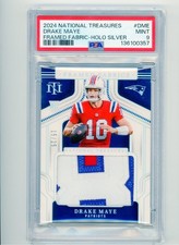 2024 National Treasures Framed Fabrics Holo Silver Drake Maye RC Patch /25 PSA 9