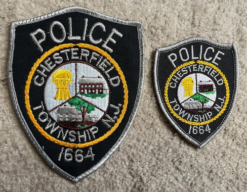 2 Township of Chesterfield NJ Police Patches Obsolete Shoulder and hat sizes