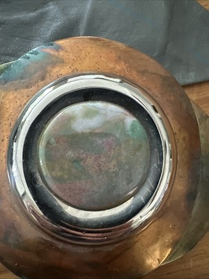 Vintage Artisan Copper Brass Silver Agate Buckle Gray 