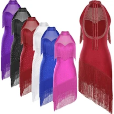 Women Costume Performance Dancewear Design Dress Rhinestones Latin Glitter